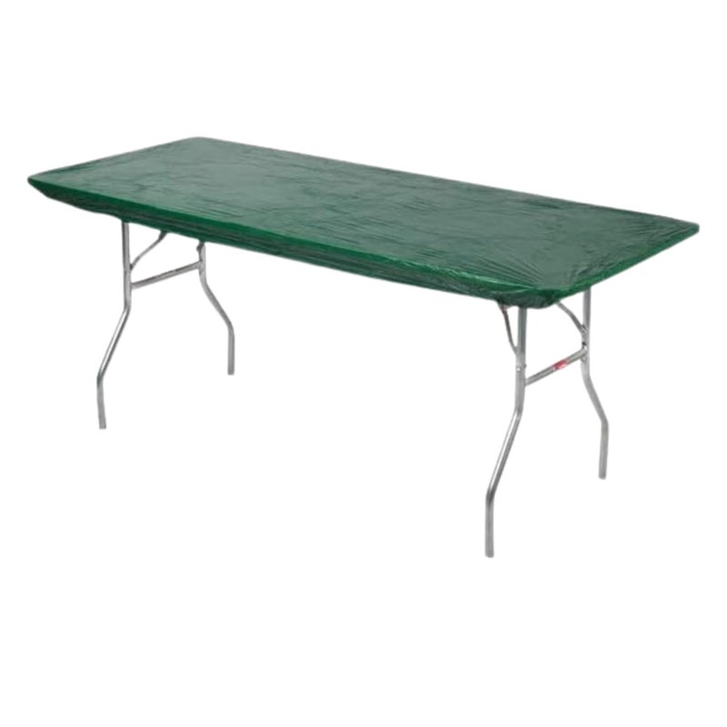 Kwik-Covers 8' Rectangle Plastic Table Covers 30" x 96", Bundle of 5 (Hunter Green) - Image 1